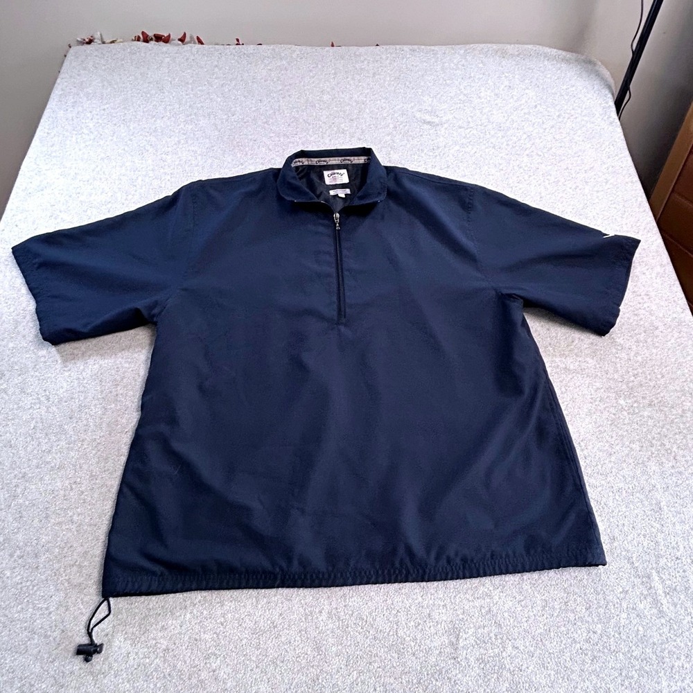 Callaway Golf Windbreaker Mens Large Navy‎ Blue Brushed Microfiber Quarter Zip